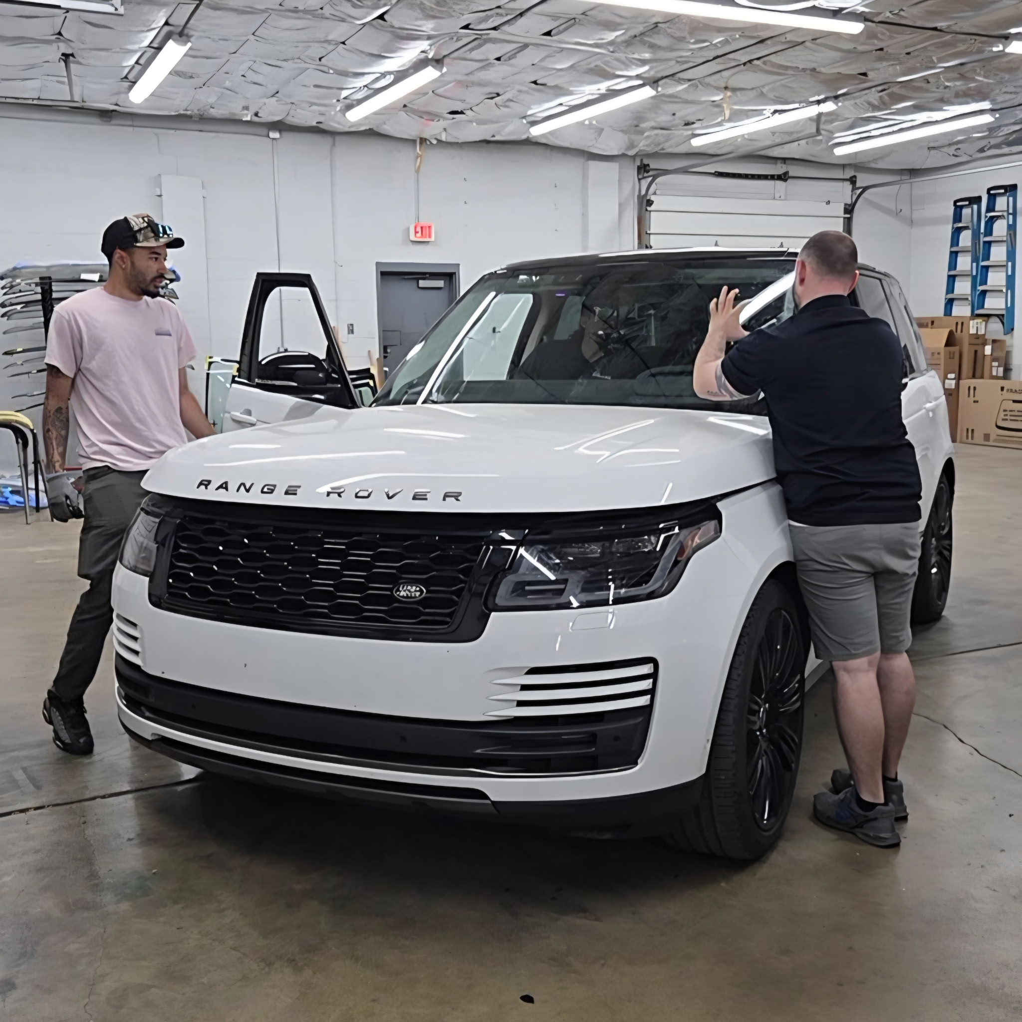Range Rover windshield service in our shop